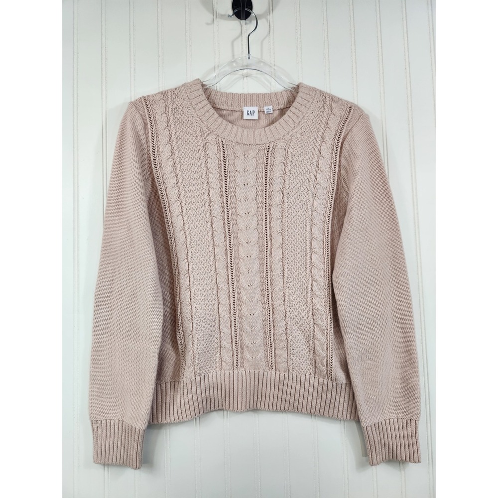 Gap Womens Pink Cable Knit Cotton Crewneck Sweater Petite Small Blush‎ Pullover